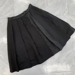 FACADE GREEN プリーツスカート ひざ丈 無地 ウエストゴム ブラック