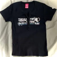 Town & Country レディース半袖レースアップ Tシャツ　ブラック Lのサムネイル