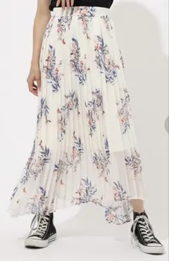 AZULフラワーアシンメトリープリーツスカート