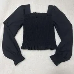 美品・WEGO・シャーリングトップス バルーンスリーブ・F ブラック