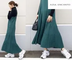 AZUL ENCANTO ☆ダブルジョーゼットプリーツキャミワンピース　グリーン