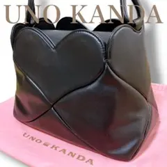 ウノカンダ 良品 日本製 ハート型 レザー ワンショルダーハンドバッグ ブラック