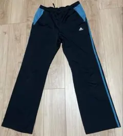 adidas ジャージパンツ 黒/青 サイドストライプ