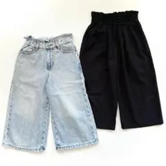 GU◆デニムワイドパンツ　ハイウエストワイドパンツ　110　２枚セット