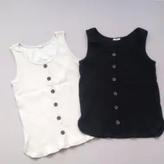 リブ編みボタン付きタンクトップ 2色セット