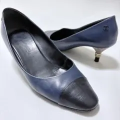CHANEL バイカラー パンプス ココマーク 38 1/2 C ヒール金具のサムネイル