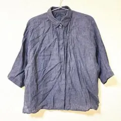 7-IDconcept. 麻100% シャツ ネイビー 38 七分袖 ブラウス