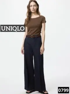 0799 UNIQLO ワイドトラウザージーンズ ネイビー