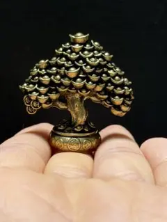 金属工芸 招財樹 縁起物 置物　金運