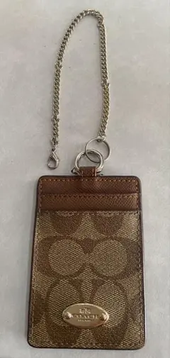 COACH ブラウン パスケース チェーン付き