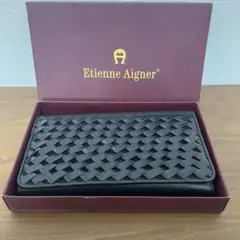 Etienne Aigner 黒 レザー 長財布 編み込み