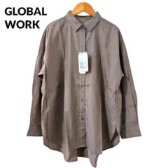 新品 グローバルワーク 長袖シャツ チェック柄 オーバーサイズ 羽織り 茶 春秋