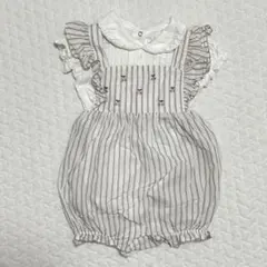 ディモア 10mois ストライプ柄ロンパース 2点セット 70フリル 刺繍のサムネイル