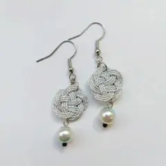 ハンドメイド　水引ピアス　パールビーズ　浴衣　着物　袴