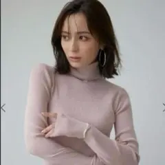 anuans カシミヤブレンドフィットリブニットプルオーバー　ピンク