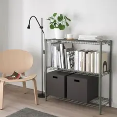 ① IKEA イケア OMAR オマル 3段スチールラック シルバー カバー付き