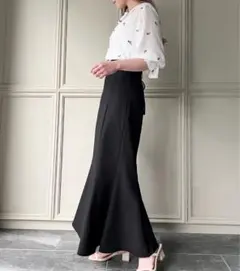 JUNOAH マーメイドロングスカート ブラック