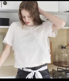 チュールフリル 半袖Tシャツ ホワイトのサムネイル