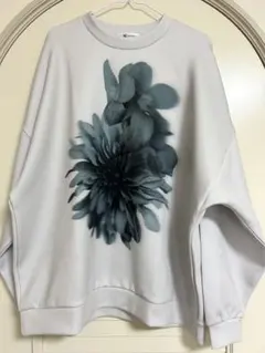 Takeo Kikuchiライトグレー 花柄プリント BigトレーナーLサイズ