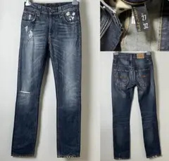美品★ヌーディージーンズ THIN FINN インディゴ デニム パンツ W27