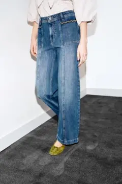 【新品タグ付】ZARA ハイライズステッチキュロットデニムパンツ 34のサムネイル