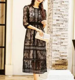 niana 総レースIラインロングドレス ブラック 結婚式 オケージョン ワンピ