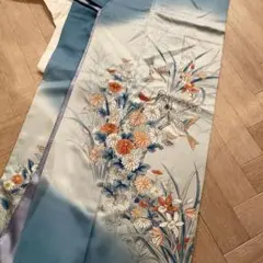 未使用品 竪絽 正絹付け下げ 夏着物 秋草模様 聡明なブルーグレイ