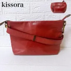 【美品】kissora レザー　ショルダーバッグ　逆台形 自立　レッドのサムネイル