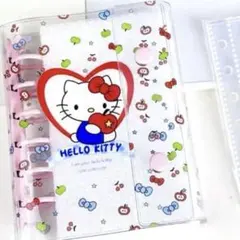 新品 キティちゃん シール帳バインダー A7リフィル付 6穴クリア赤ピンクハート