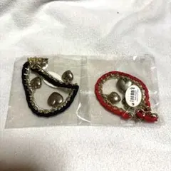 リボンチェーンブレスレット ブラック・レッド2本セット