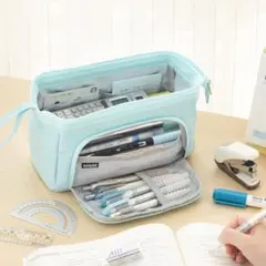 新品 大容量 ペンケース 水色 多機能 筆箱 ポーチ 化粧ポーチ
