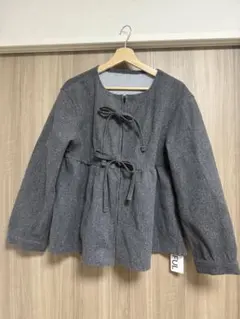 フロントリボン 長袖トップス グレー