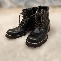 ブラックレザー ワークブーツ ジッパー付き