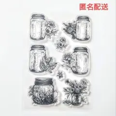 クリアスタンプ 瓶と花 レトロ 8パーツ
