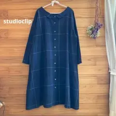 studioclip ネイビー チェック柄 シャツワンピース 長袖