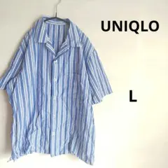 ユニクロ♡UNIQLO　シャツ　ストライプ　オープンカラー　青　ブルー　ボタン