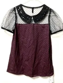 新品 タグ付 DOSCH 襟ビジュ ドット シアー レース ブラウス カットソー