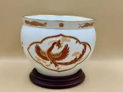 オールド香蘭社 (造) 金彩 染錦 龍鳳凰文 花瓶23.2cm 壷 陶磁器。CY 