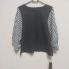 バルーンスリーブ黒白ストライプシャツ