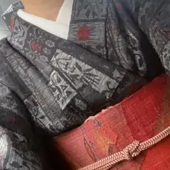 あたたかいウールの着物★モダンな幾何学模様★美品