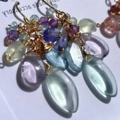 14kgf天然石高品質フローライト、アクアカイヤナイトタンザナイト花束ピアス