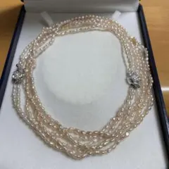3連 淡水パールネックレス＆ブレスレット　芥子