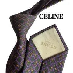 CELINE セリーヌ　ネクタイ ホースビット柄 ダークグリーン　ブラック　紫のサムネイル