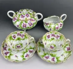 【美品】オールドノリタケ パンジー紋 ティーカップ２組 ビオラ 三つ脚 猫足 美品】オールドノリタケ パンジー紋 ティーカップ2組 ビオラ 三