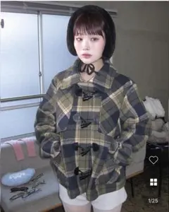 NUGU チェックカラーショートダッフルコート