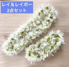 フラダンス　レイ＆レイポー　2点　ハク　髪飾り　パンダオーキッド　アイボリー系