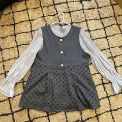 しまむら 新品 ブラウス＆ジレ セット Lサイズ グレー ドット 式典