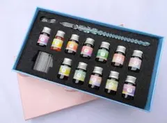 【新品】カリグラフィー用ペン ガラスペンとカラフルインクセット 12本入り