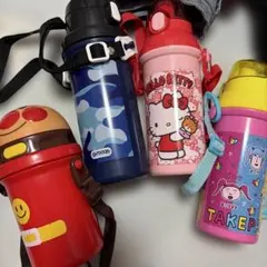 子ども用プラスチック水筒 4本セット　アウトドア　キティ　竹パラ　アンパンマンのサムネイル