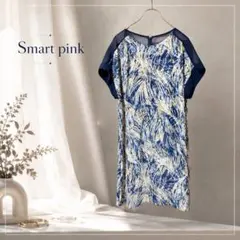 Smart pinkシフォンシースルーチュニック紺ネイビー総柄♡日本製のサムネイル